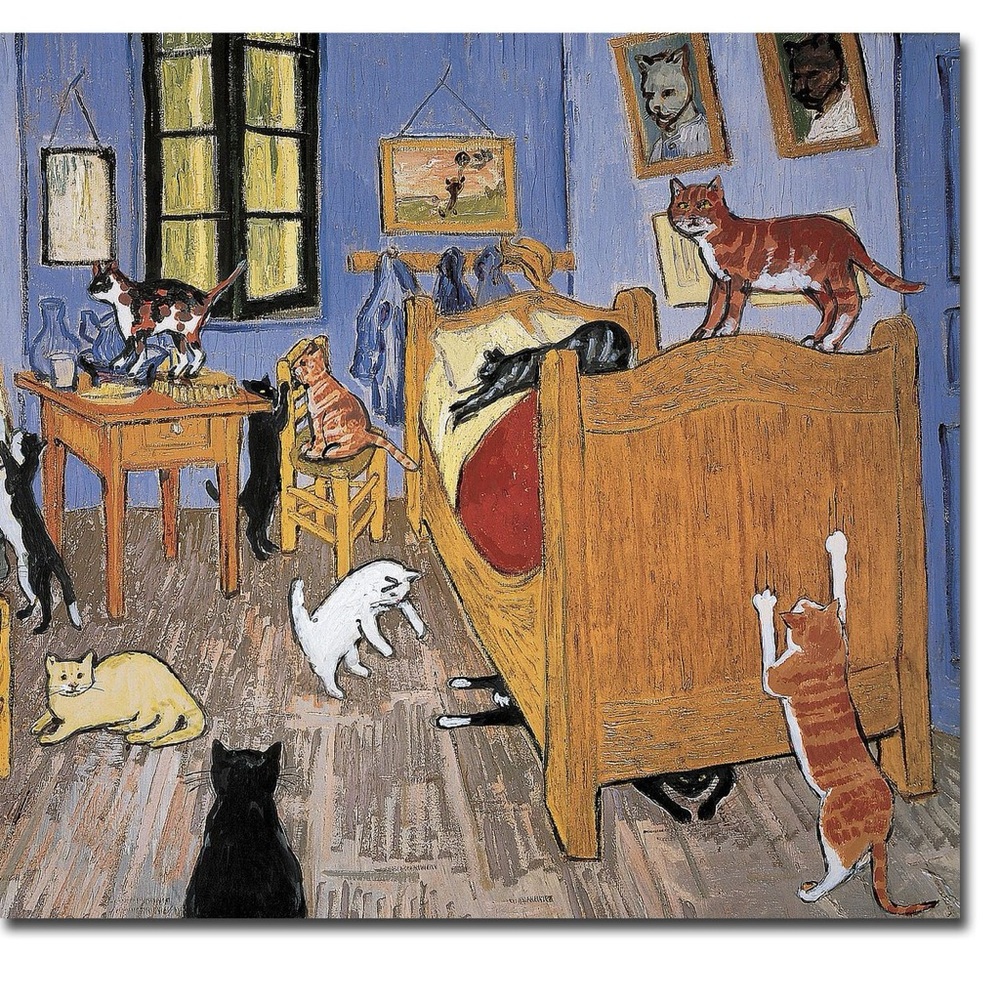 Cats in Bedroom Van Gogh Parody Artwork